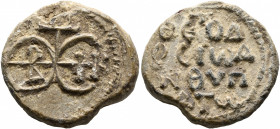 Theodosios, anthypatos, 8th century. Seal (Lead, 23 mm, 14.75 g, 12 h). Monogram ΘЄOTOKЄ BOHΘH. Rev. ΘЄOΔ/OCIⲰ A/NΘVΠ/ATⲰ in four lines. Unpublished i...