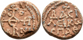 Theophanes, imperial spatharios, 8th century. Seal (Lead, 22 mm, 14.73 g, 12 h). Large cruciform monogram ΘЄOTOKЄ BOHΘH; in quadrants, ΘЄ-O/[Φ]A-NH. R...