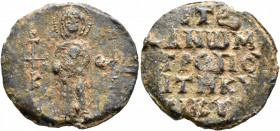 Stephanos, metropolitan bishop of Kyzikos, 8th century (before 730 or after 787). Seal (Lead, 27 mm, 13.77 g, 11 h). Two cruciform monograms ΘЄOTOKЄ a...