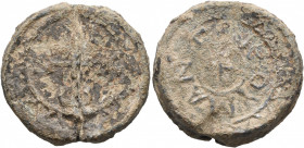 Monastery of Mantineion, 740-800. Seal (Lead, 24 mm, 13.81 g). Cruciform monogram MONHC within decorated circular border. Rev. MANTINЄ[I]OV within dec...