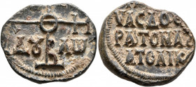 Artavasdos, strategos of Anatolikon, late 8th century-early 9th century. Seal (Lead, 24 mm, 11.56 g, 12 h). Large cruciform monogram ΘЄOTOKЄ BOHΘH; in...