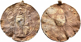 Anonymous, circa 10th century. Medallion (Lead, 57 mm, 33.00 g), "Eulogia" of St. Symeon Stylites the Younger. +EVΛOΓIA TOV AΓIOV CEIMONOC [TOV ΘAV]MA...