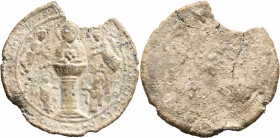 Anonymous, circa 10th century. Medallion (Lead, 43 mm, 16.12 g), "Eulogia" of St. Symeon Stylites the Younger. [+EVΛOΓIA TOV AΓIOV] CVMЄONOC [TOV ΘAVM...
