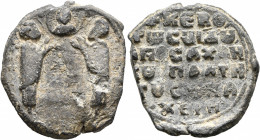 Aposachles (Abusahl) Senacherim, kouropalates, circa 1060-1080. Seal (Lead, 29 mm, 14.40 g, 12 h). IC - XC / Δ/H/[M]H/TP/[IOC] - Θ / Θ/... Saint Demet...