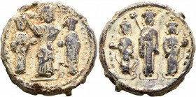 Romanus IV Diogenes, with Eudocia, Michael VII, Constantius, and Andronicus, 1068-1071. Seal (Lead, 27 mm, 22.71 g, 12 h). +PⲰ[MAN S - IC] - XC - ЄVΔK...