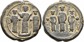 Romanus IV Diogenes, with Eudocia, Michael VII, Constantius, and Andronicus, 1068-1071. Seal (Lead, 31 mm, 30.66 g, 12 h). +PⲰMAN S - IC - XC - [ЄVΔOK...