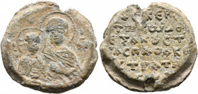 Exakoustos, protospatharios and strategos, 11th century. Seal (Lead, 25 mm, 14.49 g, 12 h). [ MHP ] - ΘV
 Nimbate bust of the Mother of God "Dexiokra...