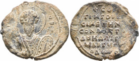 Gregorios, doux, late 11th-early 12th century. Seal (Lead, 33 mm, 15.87 g, 12 h). [Θ ΘЄO]-Δ/Ⲱ/PO Nimbate bust of Saint Theodore facing, holding spear ...