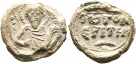 Johannes ...erites, 1050-1150. Seal (Lead, 17 mm, 4.13 g, 11 h). Θ / Θ/Є-[O]Δ/O Nimbate bust of Saint Theodore facing, holding spear over his right sh...