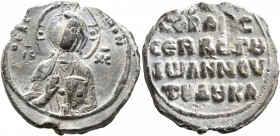 Johannes Doukas, sebastos, 1150-1250. Seal (Lead, 27 mm, 12.22 g, 12 h). O ЄK...ON / IC - XC Nimbate bust of Christ facing, raising his right hand in ...