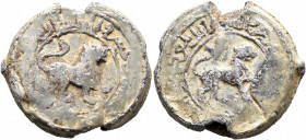 ISLAMIC, Seljuks. Rum. Ghiyath al-Din Kay Khusraw II (?), first reign, AH 634-644 / AD 1237-1246. Seal (Lead, 24 mm, 13.95 g, 12 h). Lion standing rig...