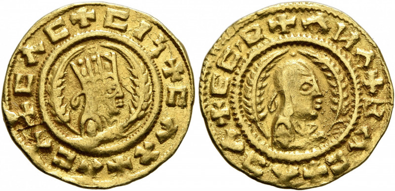 AXUM. Ebana, circa 450. Chrysos (Gold, 15 mm, 1.60 g, 12 h). ✠CΛC✠CIϞ✠CΛΧ✠ΛCΛ Dr...