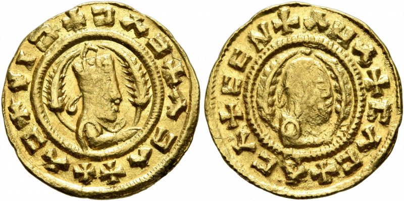 AXUM. Ebana, circa 450. Chrysos (Gold, 15 mm, 1.60 g, 12 h). ✠NIƆ✠ƆΛƆ✠ΛƆΛ✠ΧΛƆ Dr...