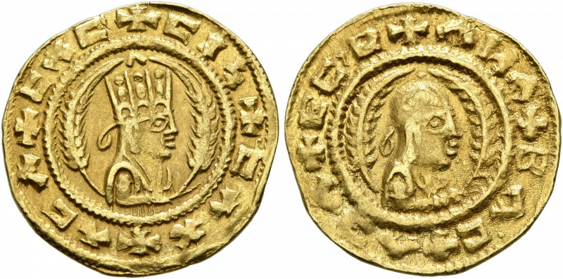 AXUM. Ebana, circa 450. Chrysos (Gold, 15 mm, 1.64 g, 12 h). ✠CΛC✠CIϞ✠CΛΧ✠ΛCΛ Dr...