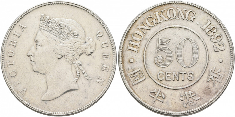 HONG KONG, British Administration. Victoria, 1837-1901. 50 Cents (Silver, 30 mm,...