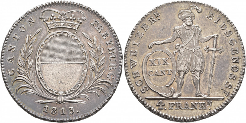 SWITZERLAND. Freiburg. Kanton. 4 Franken (Neutaler) (Silver, 39 mm, 29.87 g, 6 h...