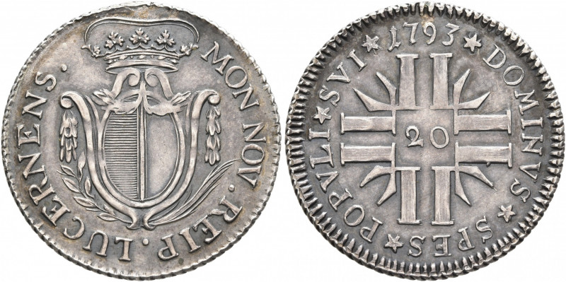 SWITZERLAND. Luzern. Stadt. 20 Kreuzer (Silver, 27 mm, 4.45 g, 12 h), 1793. MON:...