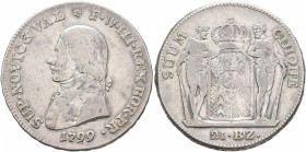 SWITZERLAND. Neuenburg/Neuchâtel. Friedrich Wilhelm III, 1797-1805 and 1814-1840. 21 Batzen (Silver, 33 mm, 14.93 g, 6 h), 1799. SUP•NOVIC&VAL F•W•III...