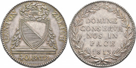 SWITZERLAND. Zürich. Kanton. 40 Batzen (Neutaler) (Silver, 40 mm, 29.38 g, 6 h), 1813. CANTON ZÜRICH / 40.BATZ: Coat of arms. Rev. DOMINE / CONSERVA /...