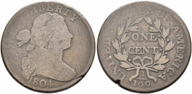 UNITED STATES. Federal Issues. Cent (Bronze, 28 mm, 10.04 g, 5 h), Draped Bust Cent, 1804. Very rare. Nearly fine.


From the collection of a Swiss...