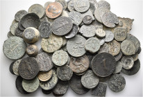 A lot containing 118 bronze coins. Includes: Greek, Roman Provincial, Roman Imperial, Byzantine, Islamic and Medieval. Fine to very fine. LOT SOLD AS ...