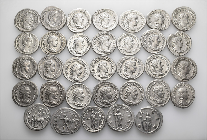 A lot containing 33 silver coins. Including: Antoniniani of Gordian III (13), Ph...