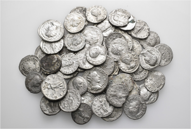 A lot containing 55 silver coins. All: Roman Imperial. Fair to fine. Harshly cle...