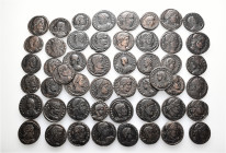 A lot containing 50 bronze coins. All: Roman Imperial. Very fine to extremely fine. Harshly cleaned. LOT SOLD AS IS, NO RETURNS. 50 coins in lot.