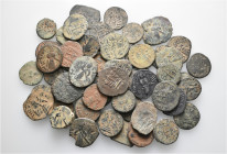 A lot containing 55 bronze coins. All: Arab-Byzantine. Fine to about very fine. LOT SOLD AS IS, NO RETURNS. 55 coins in lot.