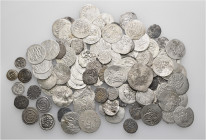 A lot containing 108 silver coins. Including: Medieval and Islamic. Fair to about very fine. LOT SOLD AS IS, NO RETURNS. 108 coins in lot.
