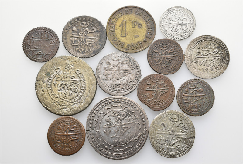 A lot containing 7 silver and 6 bronze coins. All: Algeria. About very fine to g...