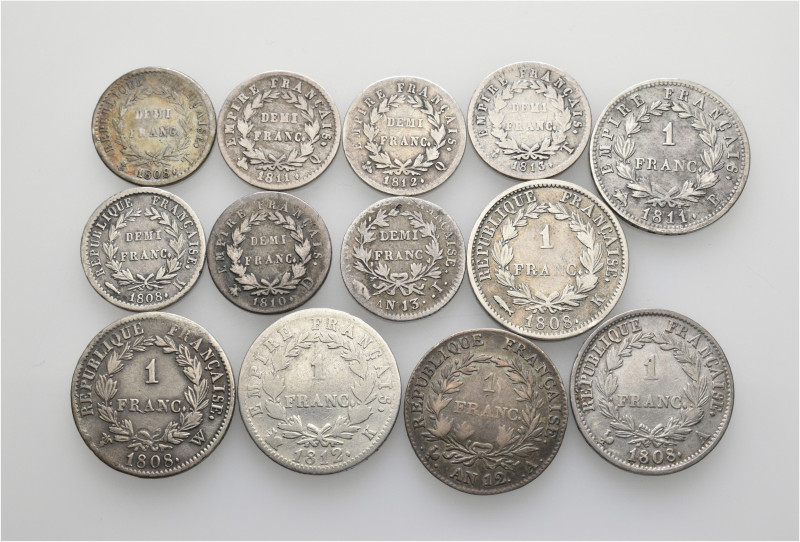 A lot containing 13 silver coins. All: France. Fine to very fine. LOT SOLD AS IS...