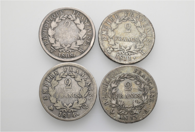 A lot containing 4 silver coins. All: France. Fine to very fine. LOT SOLD AS IS,...