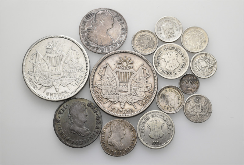 A lot containing 14 silver coins. All: Guatemala. About very fine to good very f...