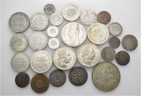 A lot containing 22 silver and 5 bronze coins. Including: Austria, Egypt, Germany, Switzerland, Turkey. Very fine to extremely fine. LOT SOLD AS IS, N...