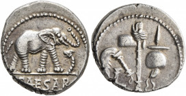 Julius Caesar, 49-44 BC. Denarius (Silver, 17 mm, 3.65 g, 9 h), military mint moving with Caesar in Gallia Narbonensis or Hispania Citerior, 49-48. CA...