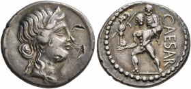 Julius Caesar, 49-44 BC. Denarius (Silver, 18 mm, 3.68 g, 7 h), military mint moving with Caesar in Africa, 48-47. Diademed head of Venus to right. Re...