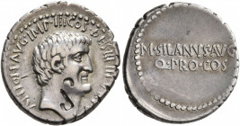 Mark Antony, 44-30 BC. Denarius (Silver, 20 mm, 3.81 g, 10 h), with M. Junius Silanus, quaestor pro consule. Military mint moving with Antony, probabl...