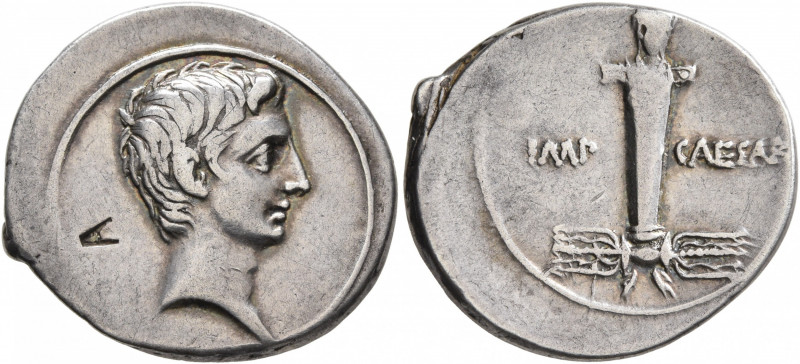 Octavian, 44-27 BC. Denarius (Silver, 21 mm, 3.73 g, 6 h), uncertain mint in Ita...