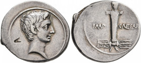 Octavian, 44-27 BC. Denarius (Silver, 21 mm, 3.73 g, 6 h), uncertain mint in Italy (Brundisium or Rome?), 29-27 BC. Bare head of Octavian to right. Re...