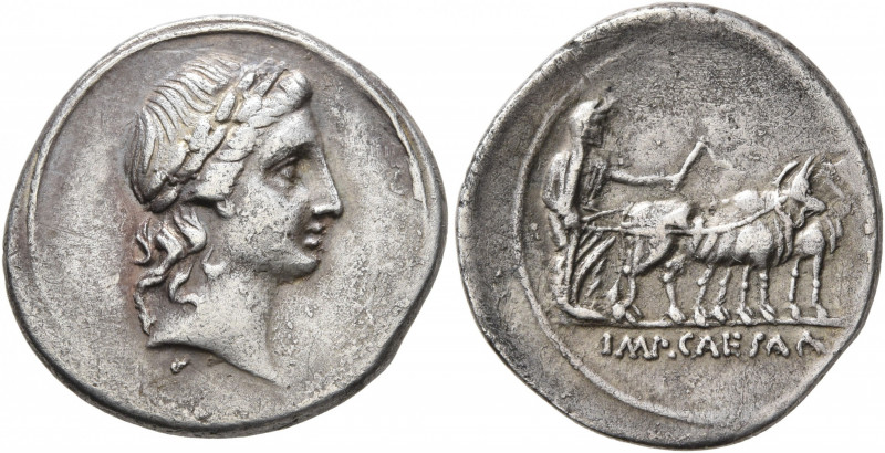 Octavian, 44-27 BC. Denarius (Silver, 20 mm, 3.58 g, 4 h), uncertain mint in Ita...