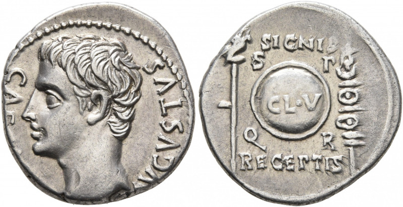 Augustus, 27 BC-AD 14. Denarius (Silver, 19 mm, 3.64 g, 4 h), uncertain mint in ...