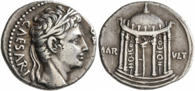 Augustus, 27 BC-AD 14. Denarius (Silver, 18 mm, 3.70 g, 6 h), uncertain mint in Spain (Colonia Patricia?), 19-18 BC. CAESARI [AVGVSTO] Laureate head o...