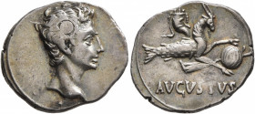 Augustus, 27 BC-AD 14. Denarius (Silver, 20 mm, 3.91 g, 7 h), uncertain Spanish mint (Colonia Patricia?), circa 18-17/16 BC. Bare head of Augustus to ...