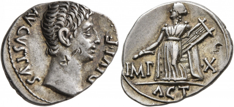 Augustus, 27 BC-AD 14. Denarius (Silver, 20 mm, 3.91 g, 2 h), Lugdunum, 15-13 BC...