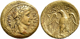 Augustus, 27 BC-AD 14. Semis (Orichalcum, 19 mm, 2.76 g, 6 h), Lugdunum, 10 BC. IMP CAESAR Laureate head of Augustus to right. Rev. AVGVSTVS Eagle sta...