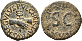 Augustus, 27 BC-AD 14. Quadrans (Copper, 17 mm, 2.96 g, 11 h), Pulcher, Taurus and Regulus, as III viri monetales, Rome, 8 BC. PVLCHER TAVRVS REGVLVS ...