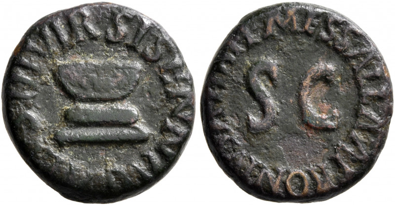 Augustus, 27 BC-AD 14. Quadrans (Copper, 15 mm, 2.92 g, 6 h), Rome, 5 BC. SISENN...