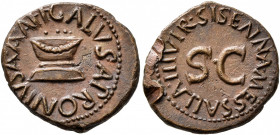 Augustus, 27 BC-AD 14. Quadrans (Copper, 19 mm, 3.43 g, 6 h), Rome, 5 BC. GALVS•APRONIVS A A A F F around bowl-shaped and garlanded altar. Rev. SISENN...