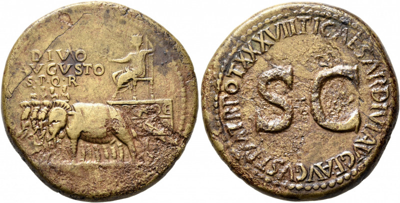 Divus Augustus, died AD 14. Sestertius (Orichalcum, 35 mm, 26.84 g, 1 h), Rome, ...